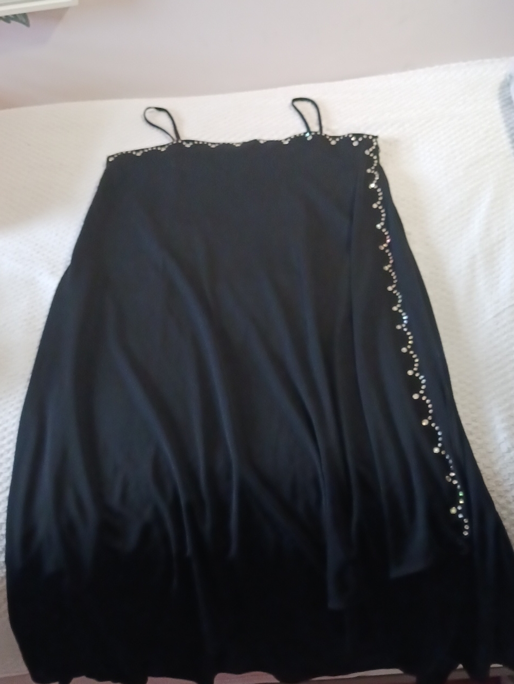 Black Embellished A-Line Dress with Beaded Trim Angle Front Design